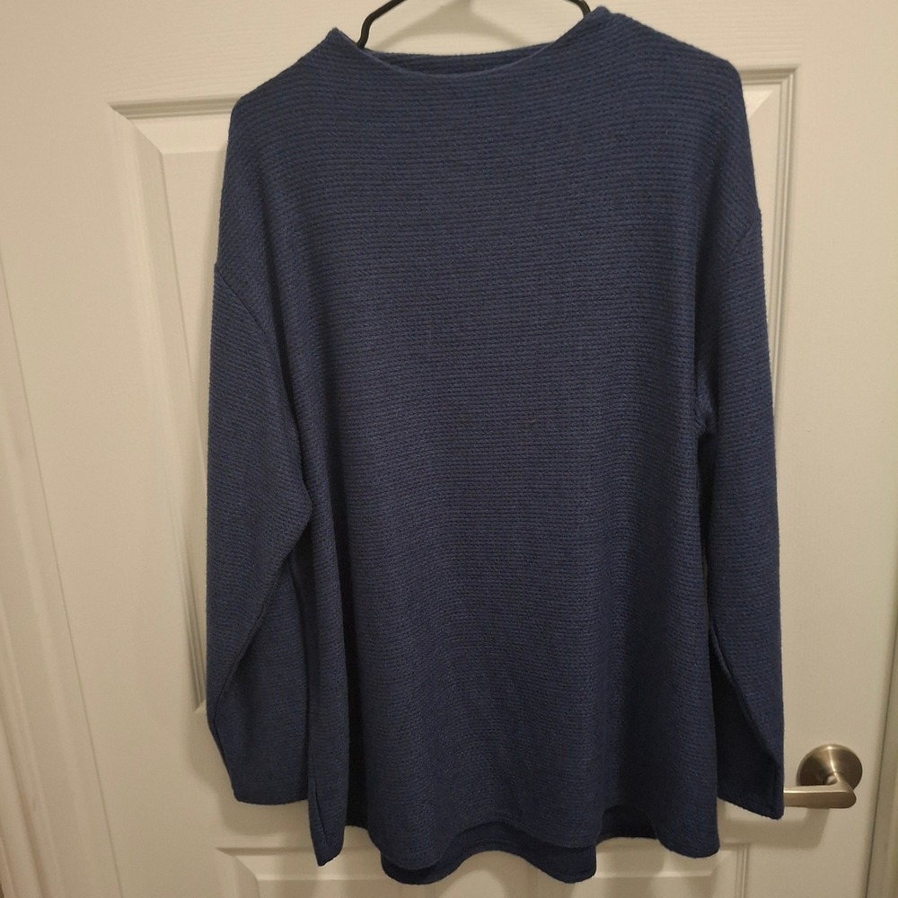 Lands End Women's 2X Blue Long Sleeve‎ Textured Knit Sweater Top 20W-22W